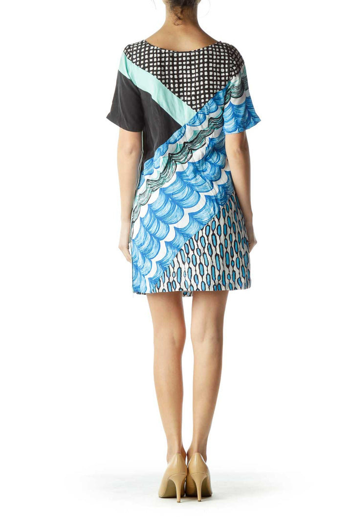 Blue Black Zippered Day Dress