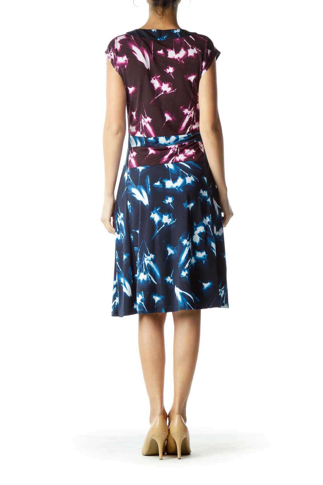 Purple Print Empire Waist A-Line Dress