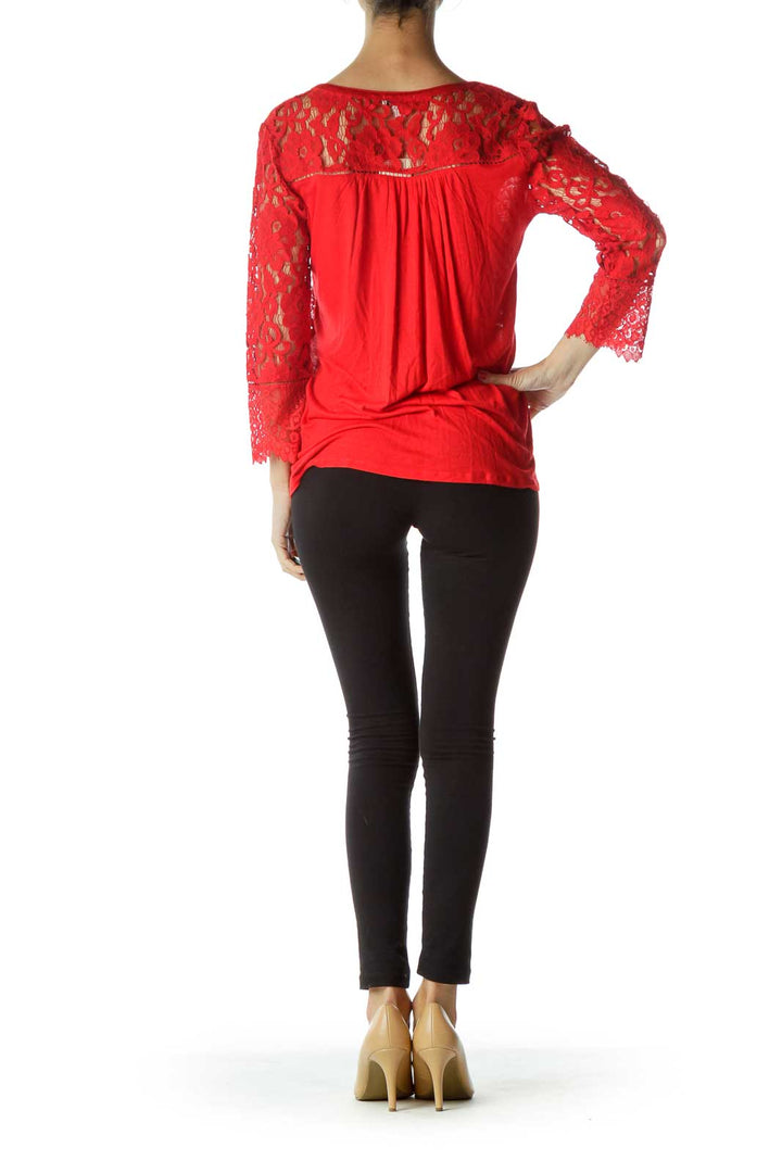 Red Lace Buttoned Blouse