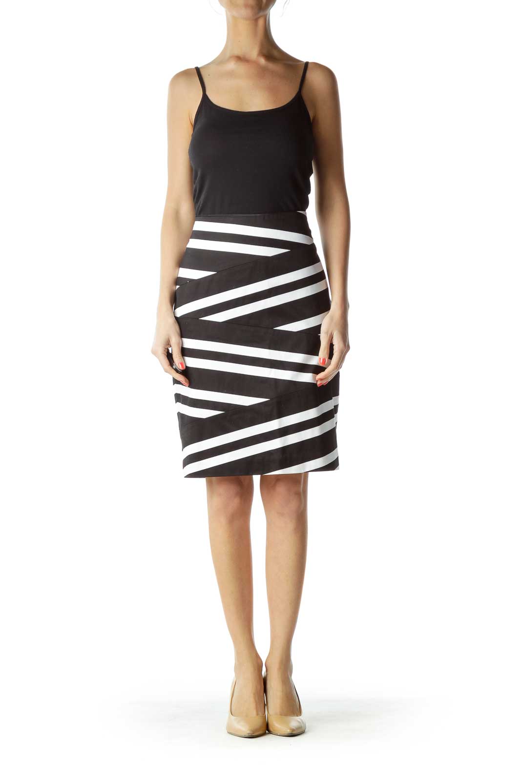 Black White Striped Pencil Skirt