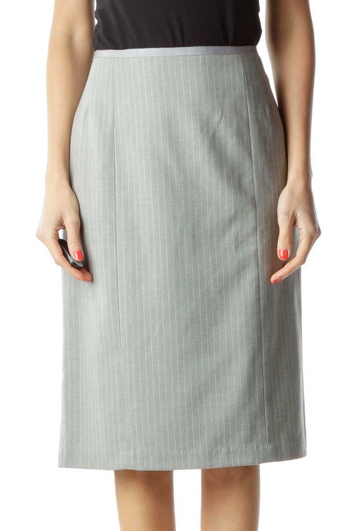 Gray Pinstripe Wool Pencil Skirt