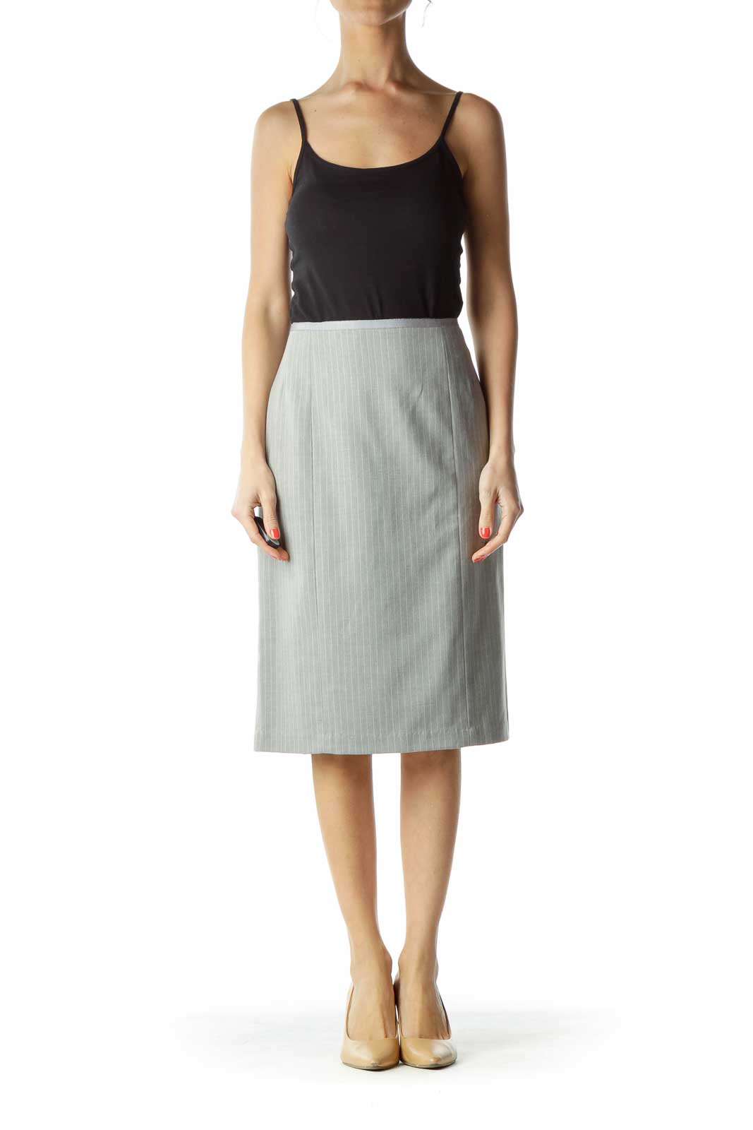 Gray Pinstripe Wool Pencil Skirt