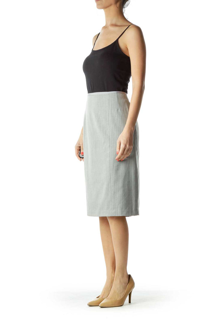 Gray Pinstripe Wool Pencil Skirt