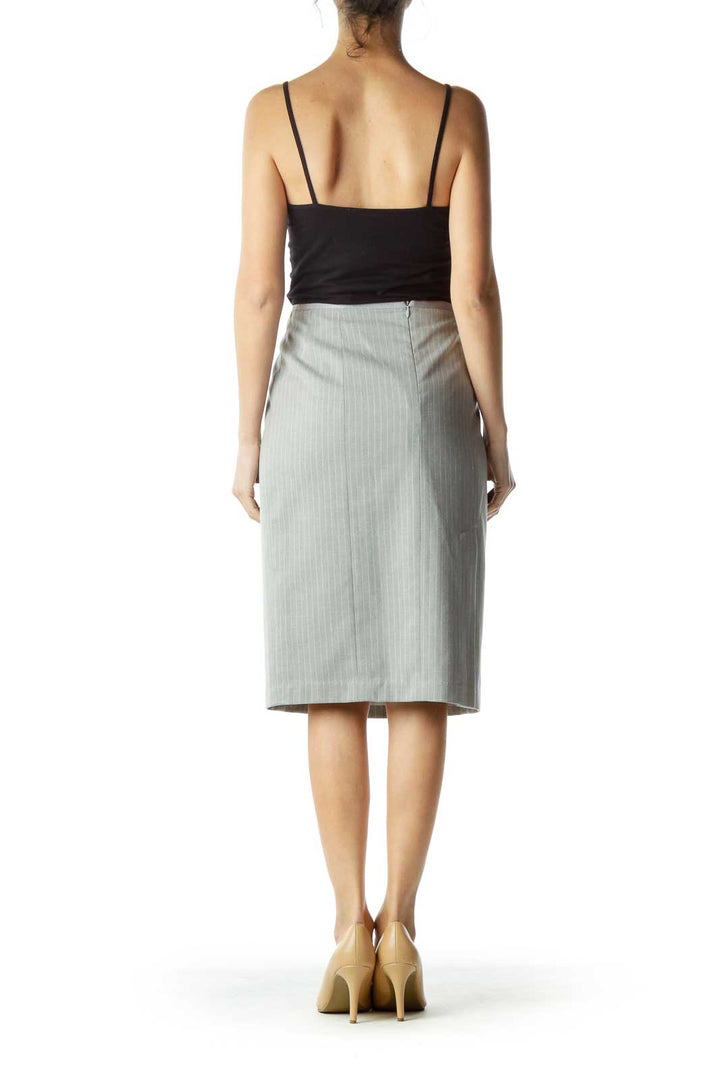 Gray Pinstripe Wool Pencil Skirt