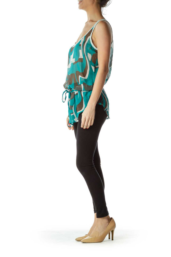 Green Brown Racerback Sleeveless Blouse