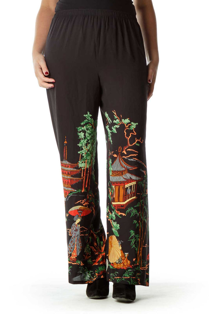 Black Print Silk Pant