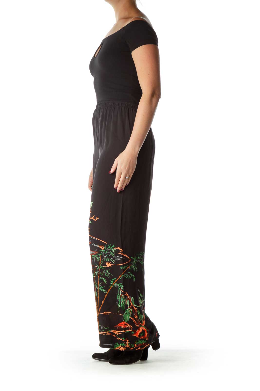 Black Print Silk Pant