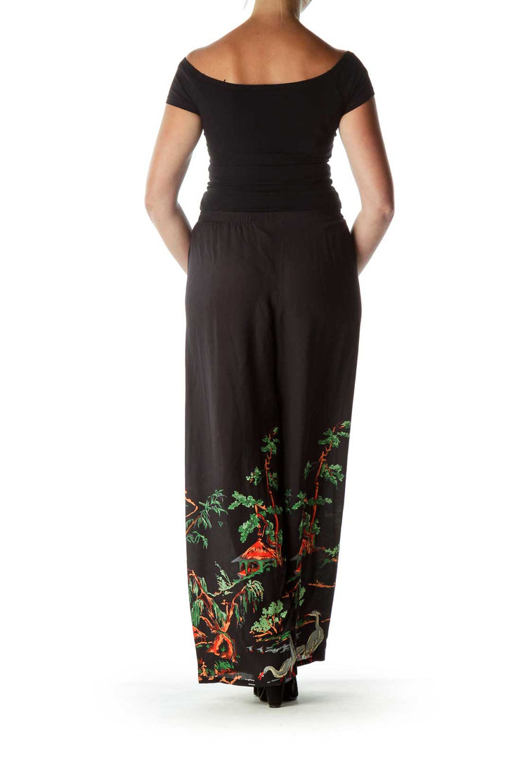 Black Print Silk Pant