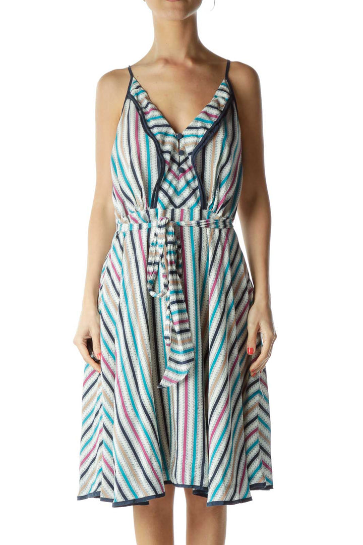 Multicolor Print Spaghetti Strap Silk Dress