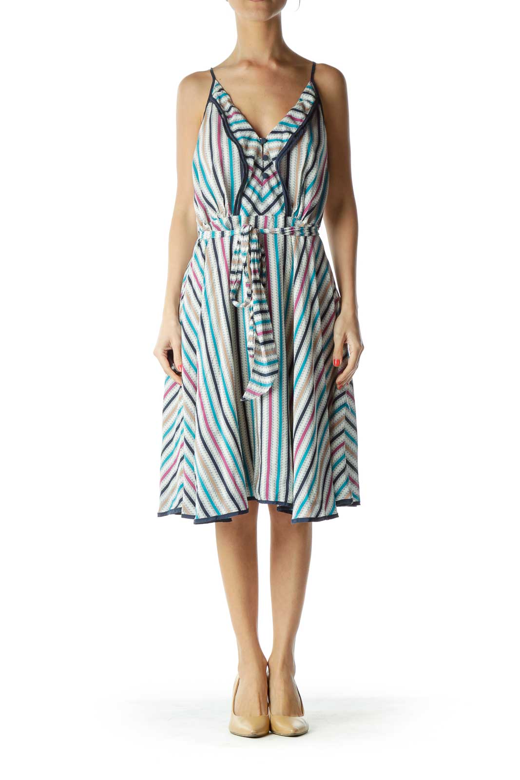 Multicolor Print Spaghetti Strap Silk Dress