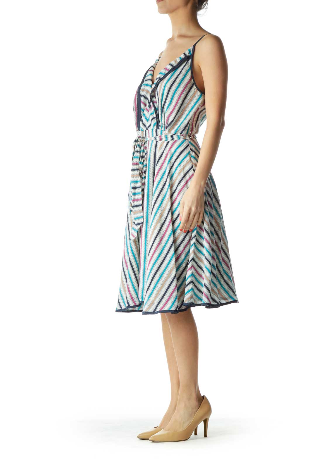 Multicolor Print Spaghetti Strap Silk Dress