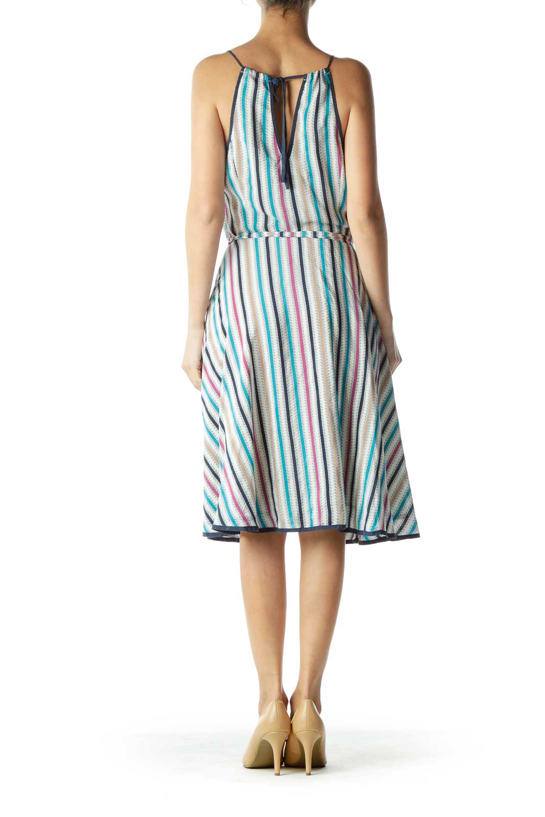 Multicolor Print Spaghetti Strap Silk Dress