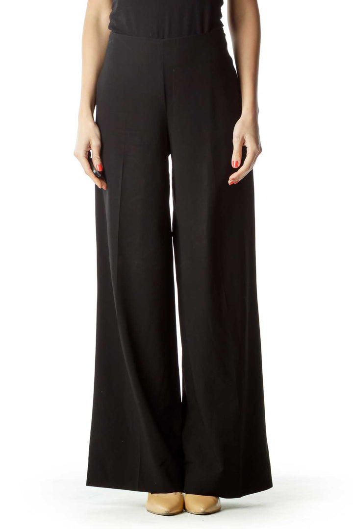 Black Wool Wide-Leg Slacks