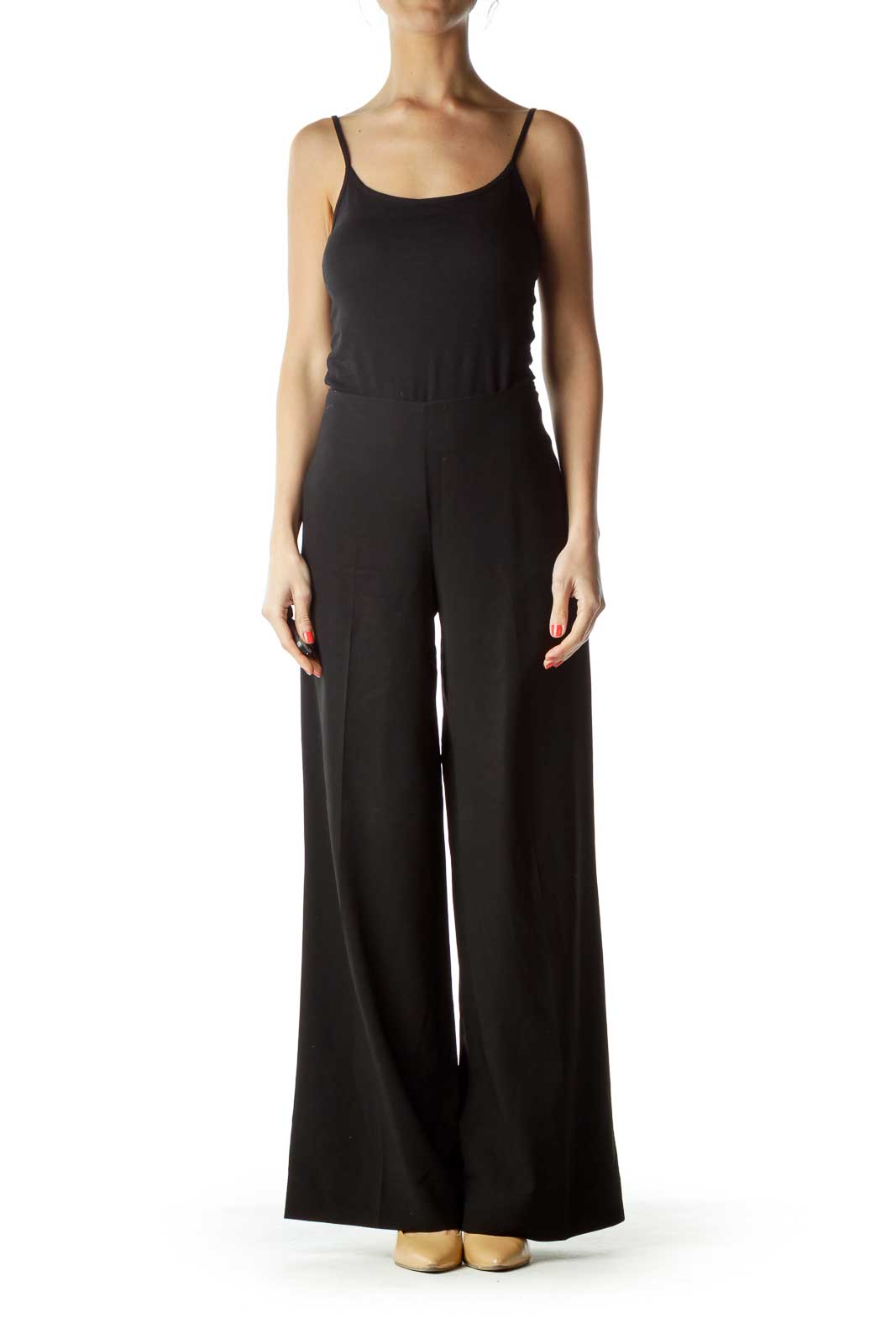 Black Wool Wide-Leg Slacks