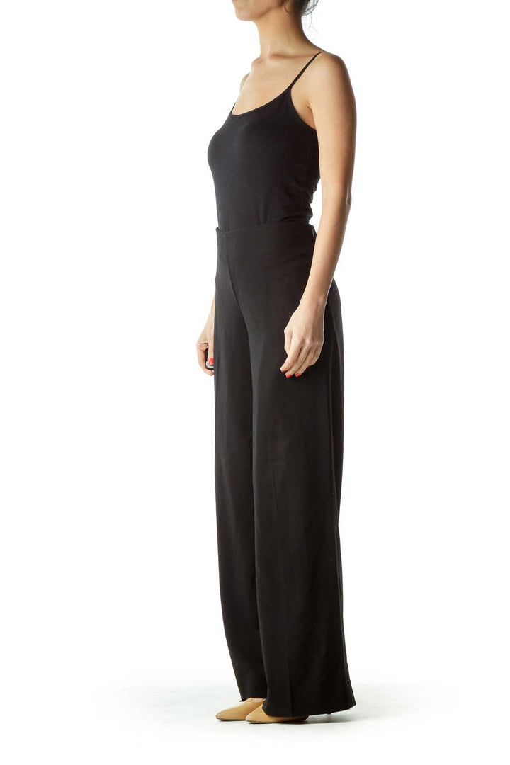 Black Wool Wide-Leg Slacks