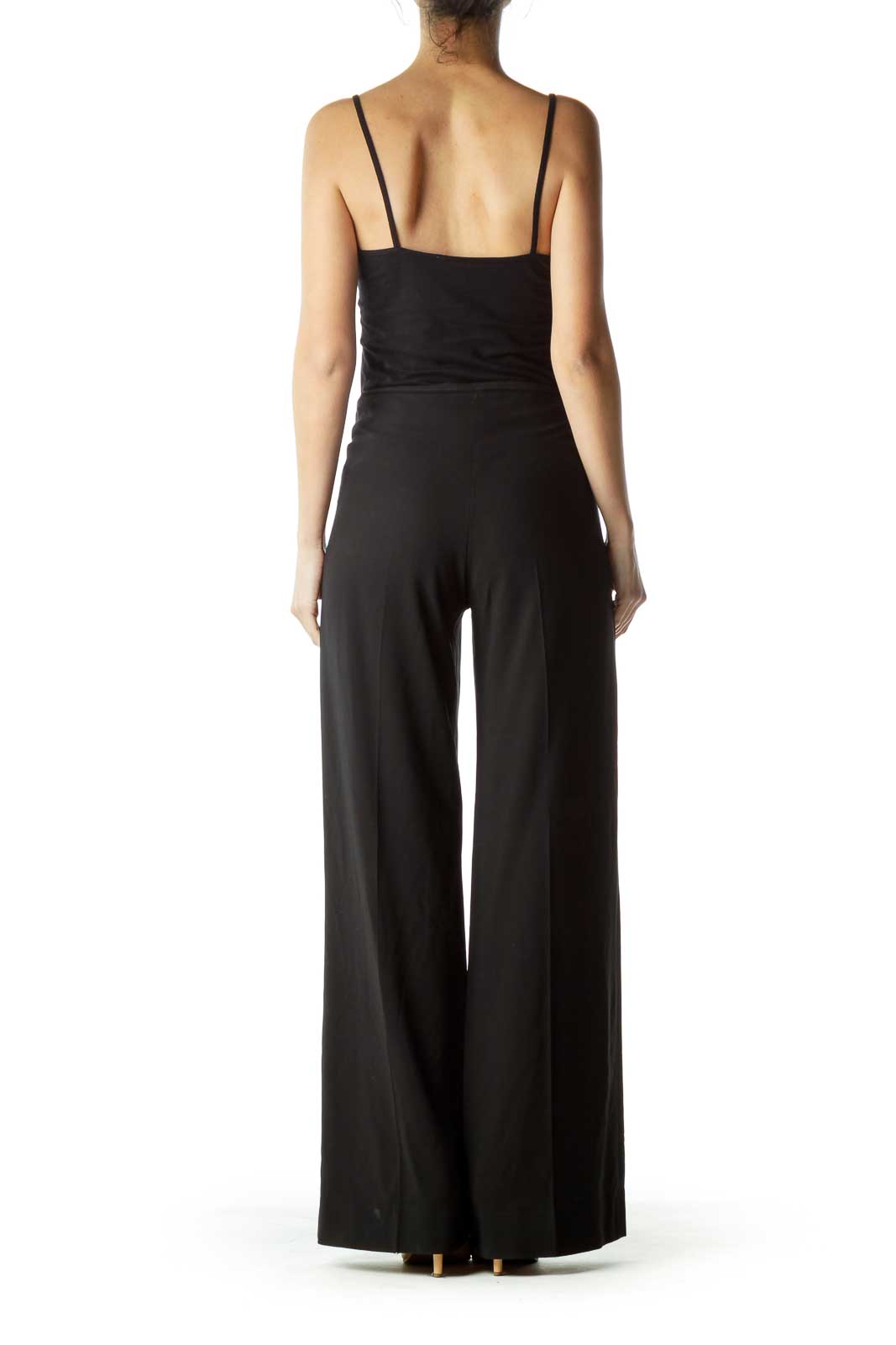 Black Wool Wide-Leg Slacks