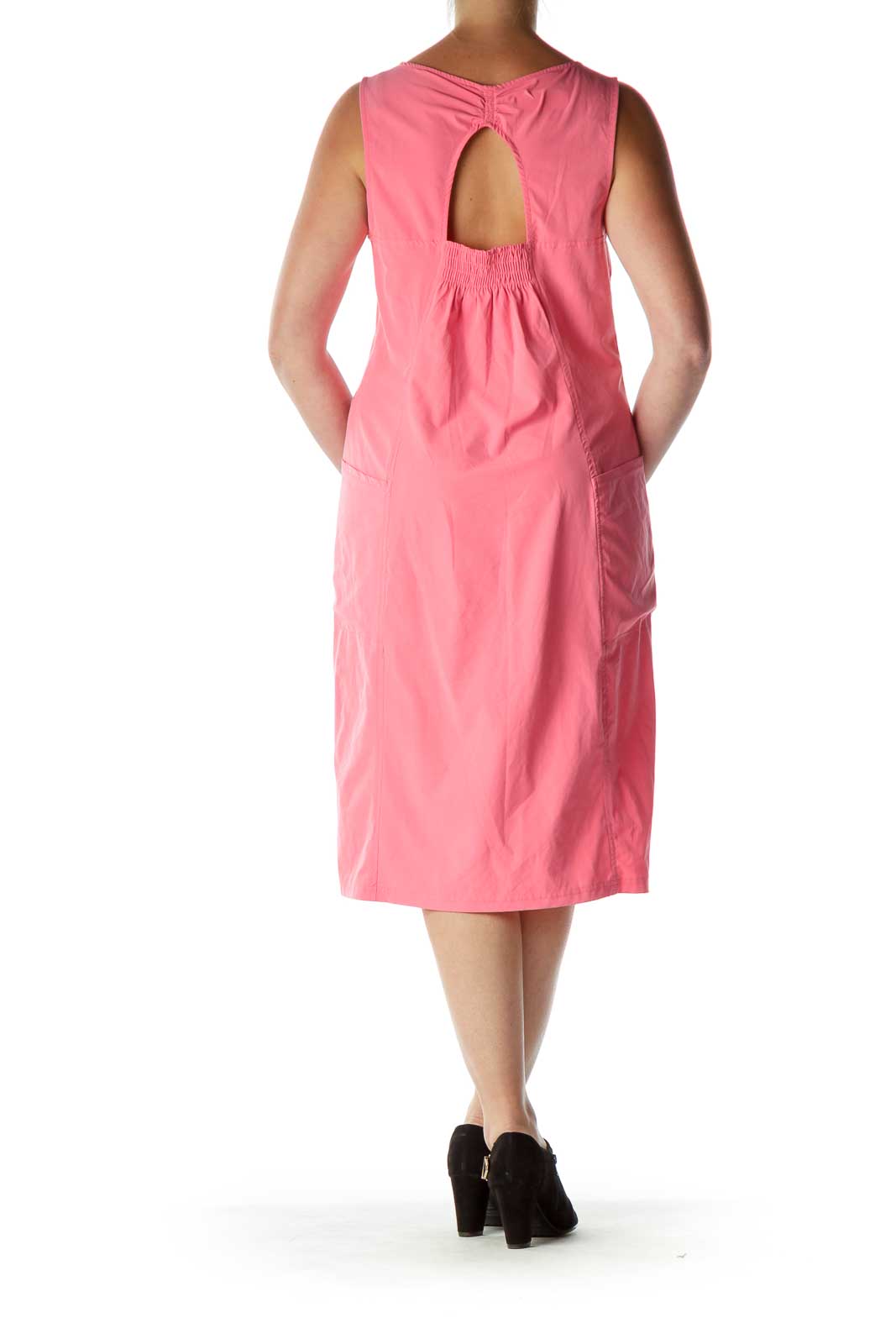 Pink Scrunched V-Neck Day Dress