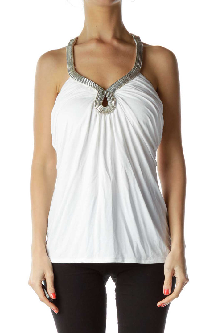 White Silver Halter Top