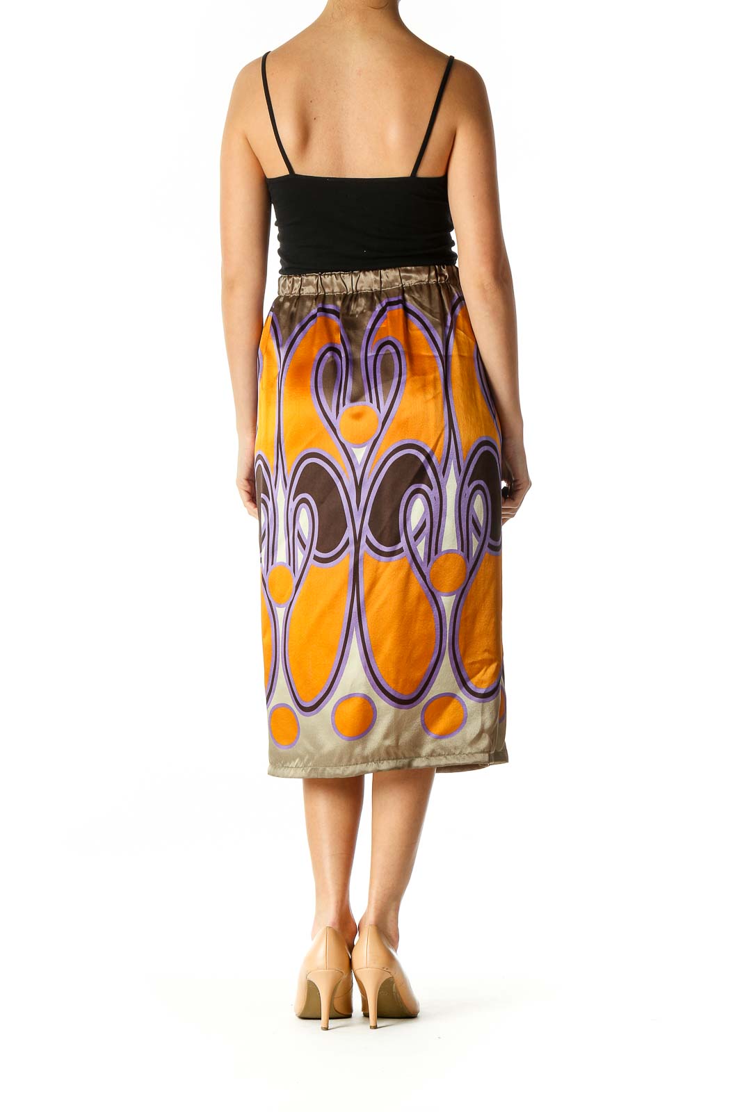 Green Print Silk Skirt with Slit