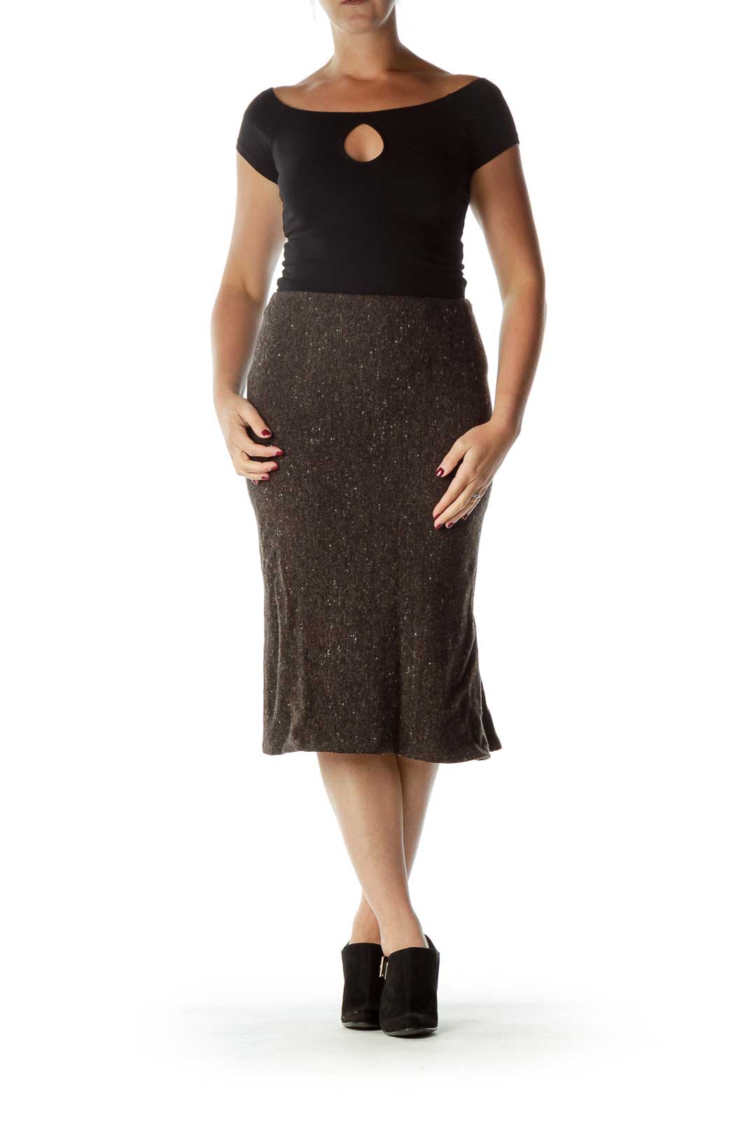 Brown Tweed Midi Skirt