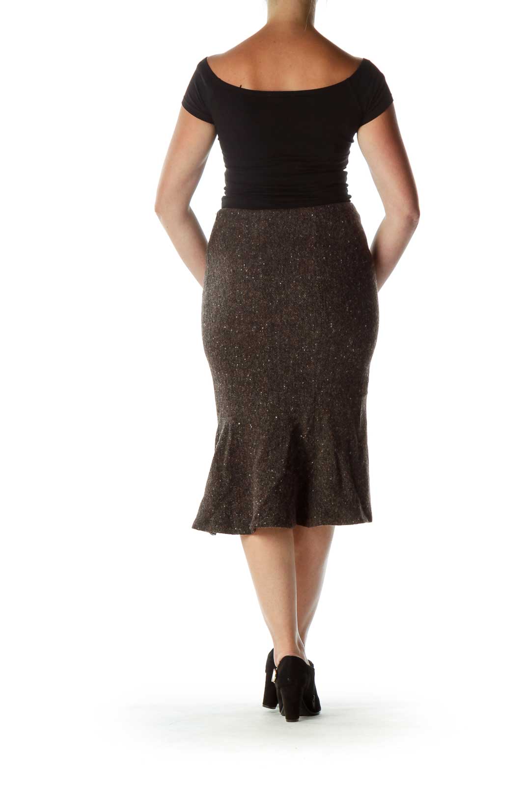 Brown Tweed Midi Skirt