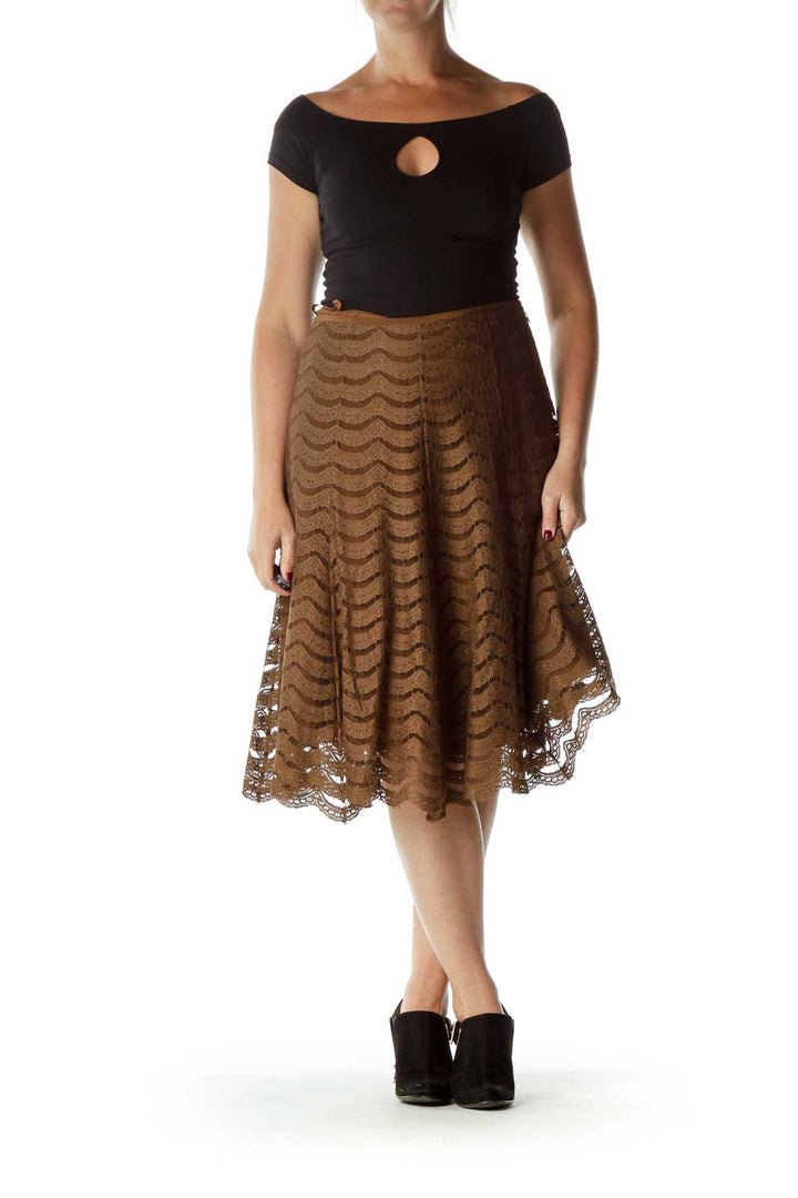 Brown A-Line Lace Skirt