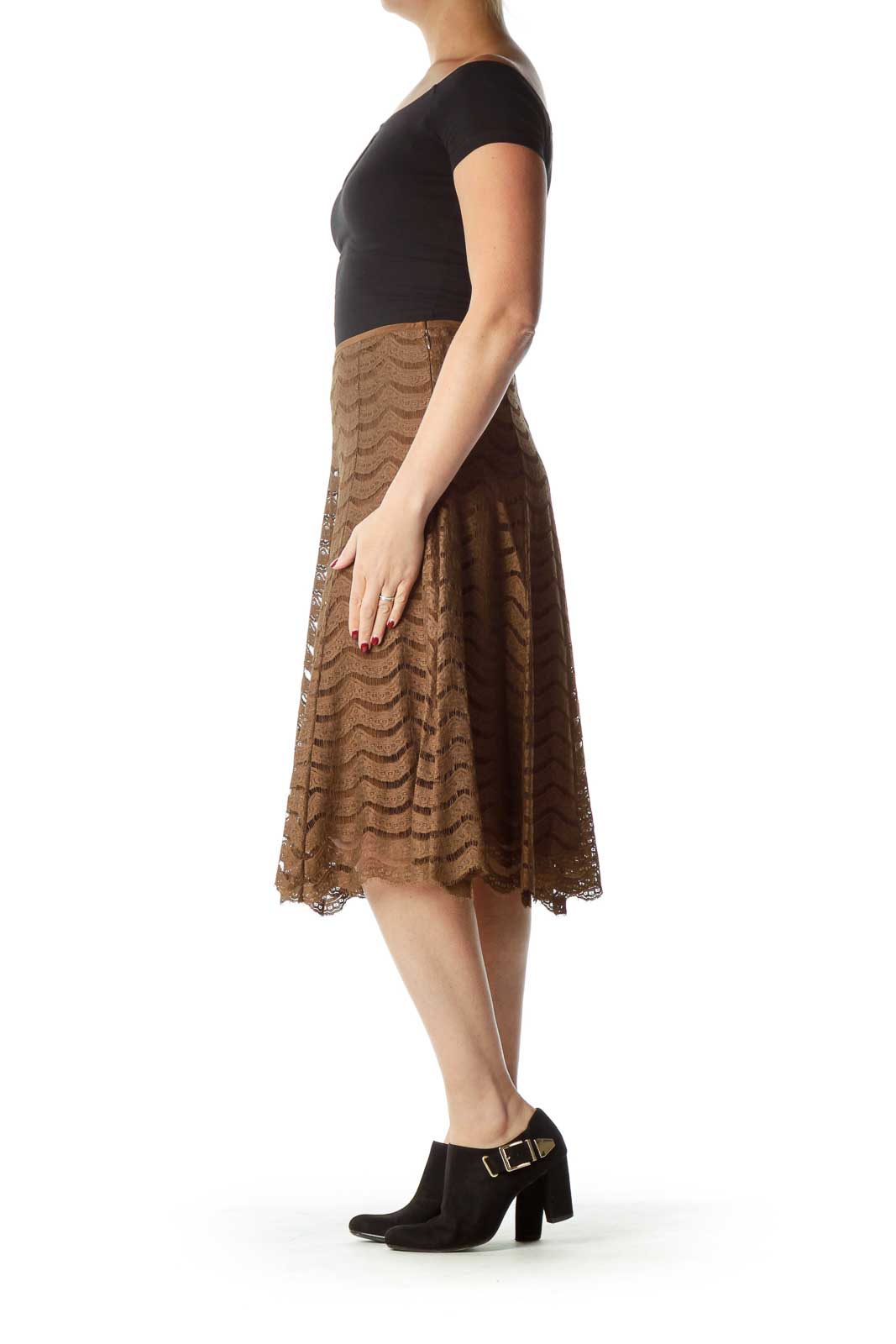 Brown A-Line Lace Skirt