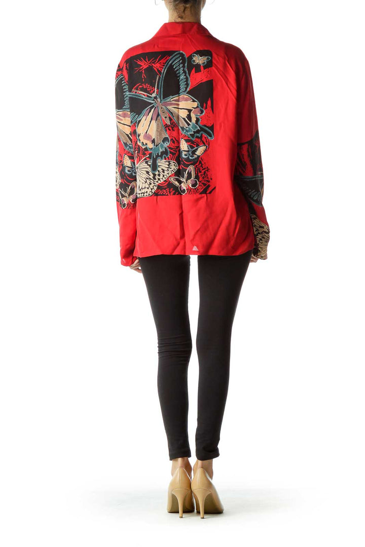 Red Printed Silk Blouse