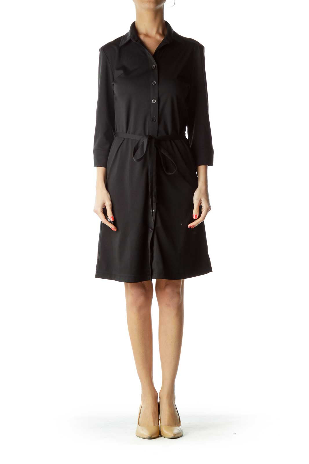 Black Buttoned Long Sleeve Work Dress