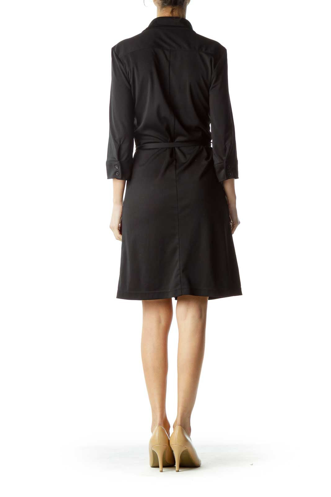 Black Buttoned Long Sleeve Work Dress