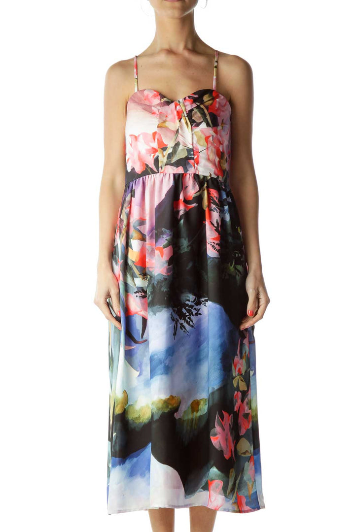 Multicolor Floral Print Cocktail Dress