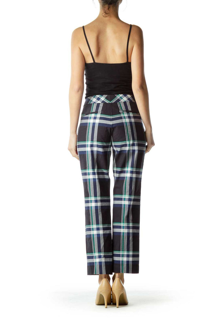 Navy Checkered Straight-Leg Pant