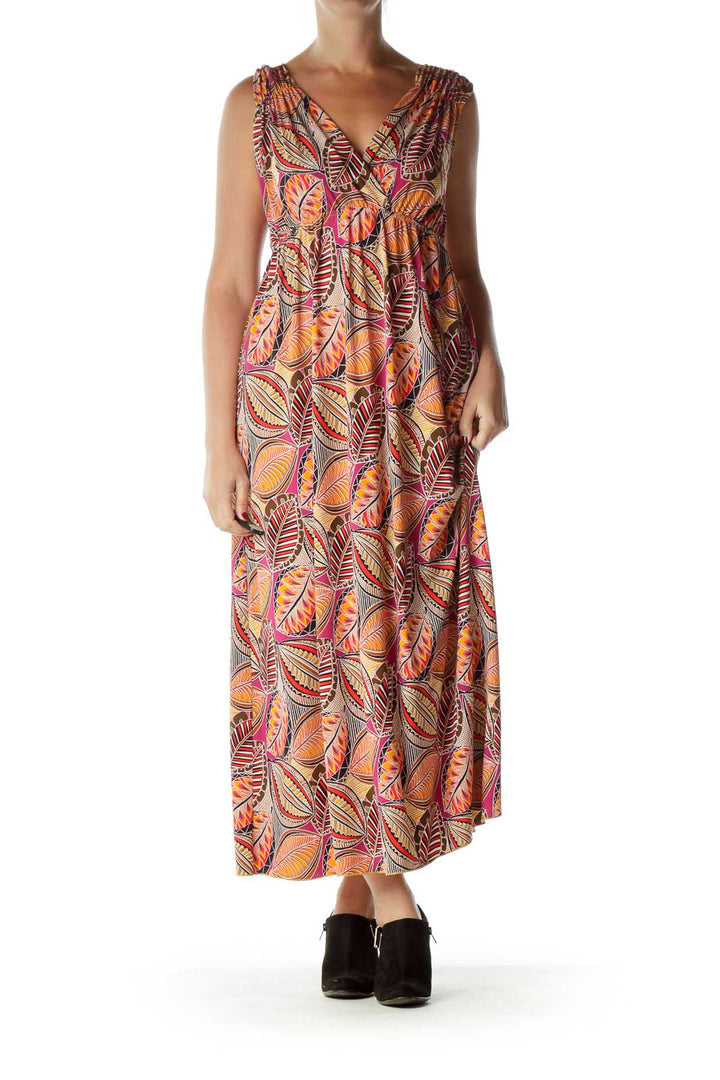 Orange Print Empire Waist Maxi Dress