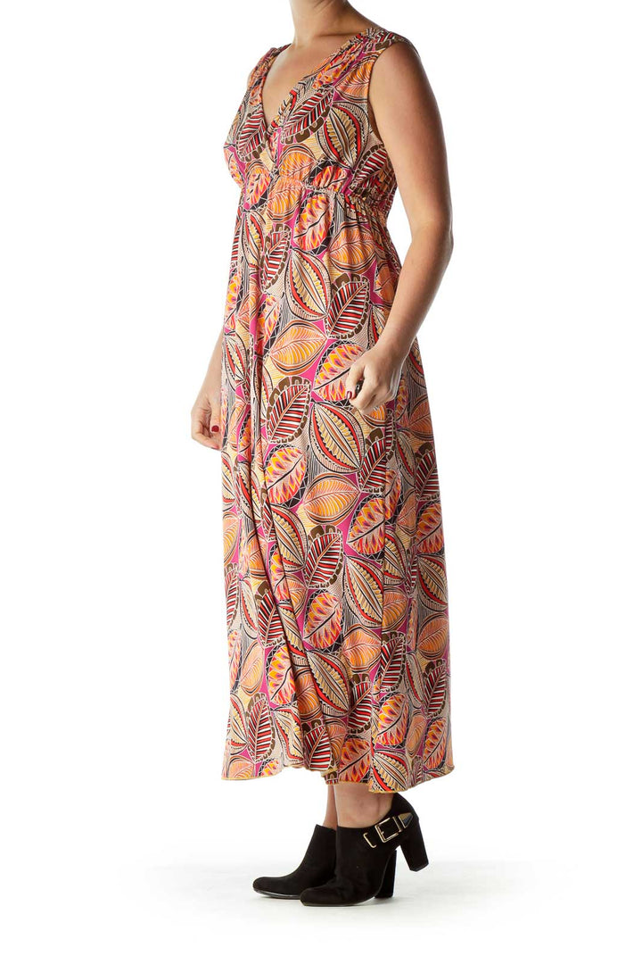 Orange Print Empire Waist Maxi Dress