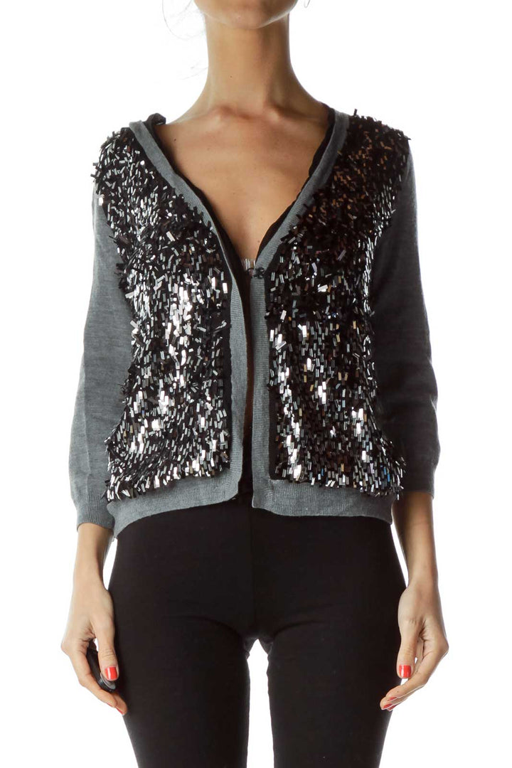 Gray Sequin Cardigan