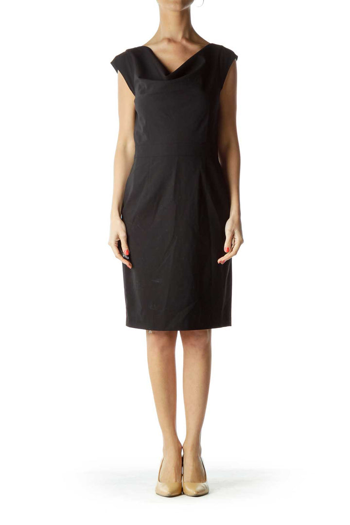 Black Cowl Neck Wool Dress