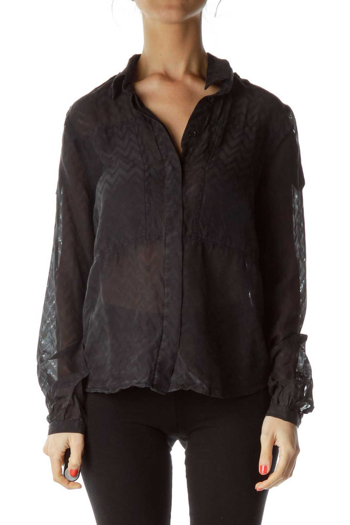 Black Print Sheer Blouse