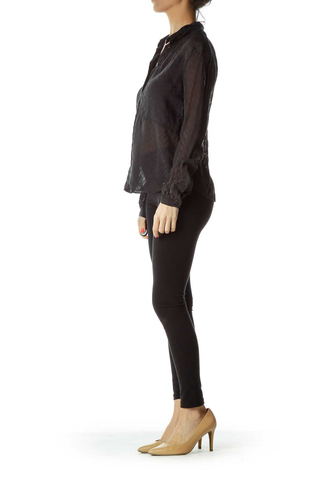 Black Print Sheer Blouse