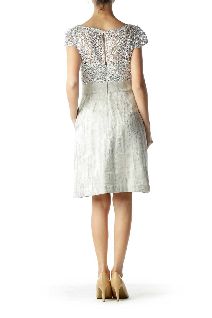 Cream Silver Sequined Metallic Cocktail Dress