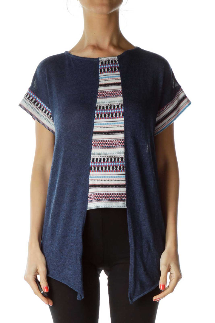 Navy Pattern Knit Top