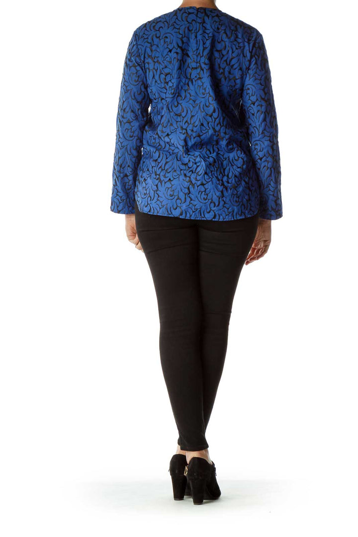 Blue Embroidered Long Sleeve Top