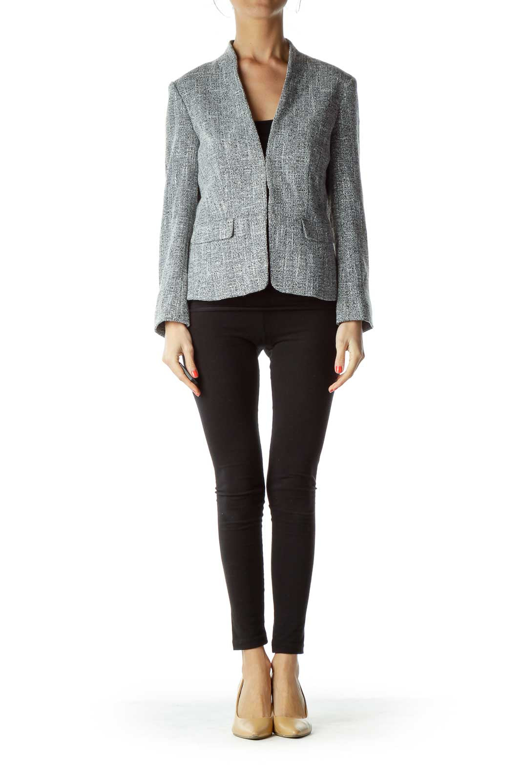 White Black Mottled Tweed Blazer