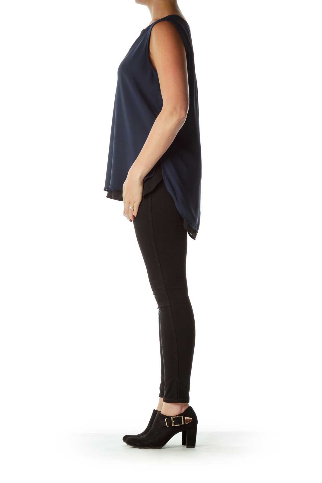 Blue Black Sleeveless Blouse