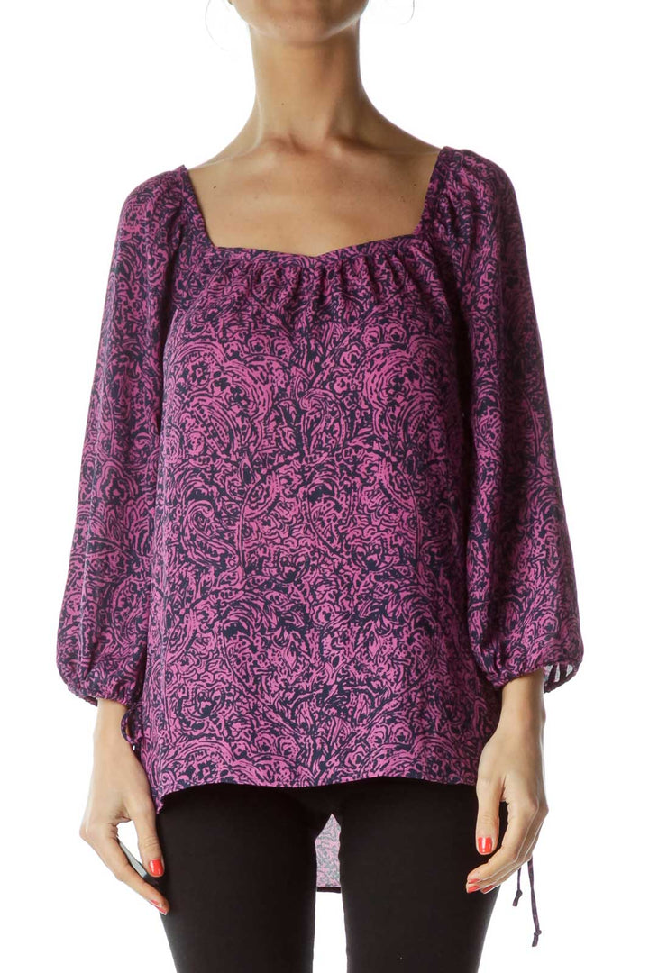 Purple Printed 3/4 Sleeve Blouse