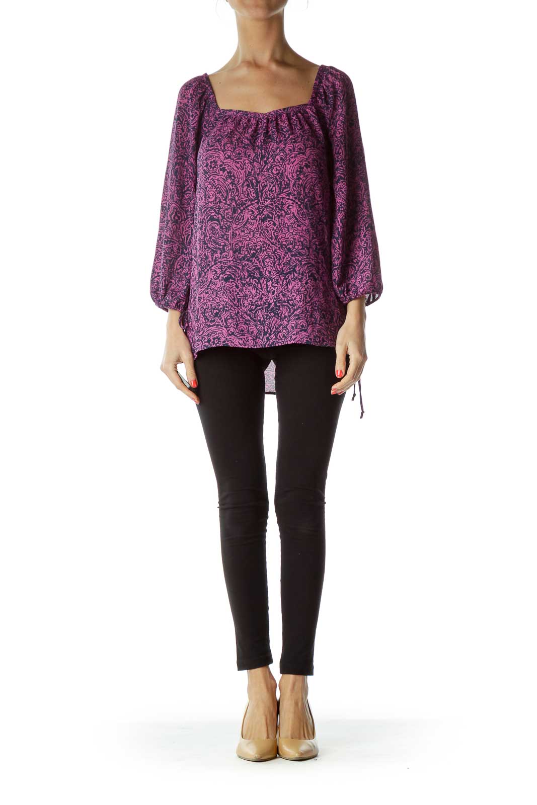 Purple Printed 3/4 Sleeve Blouse