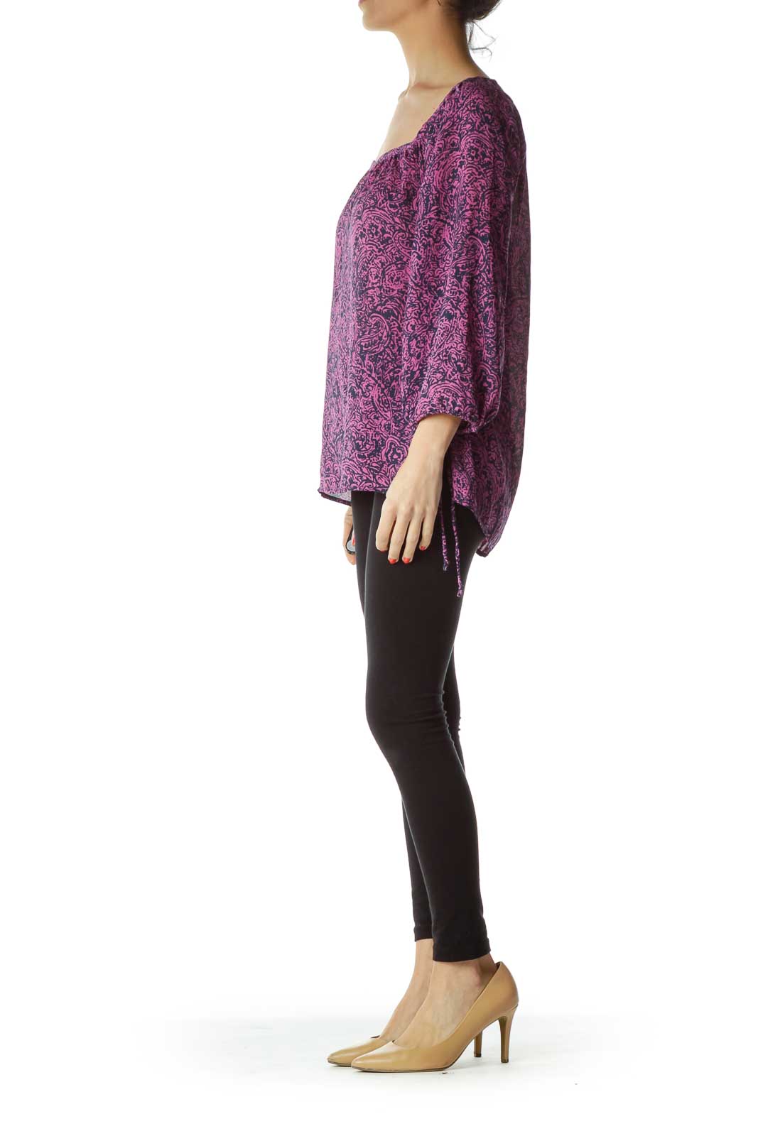 Purple Printed 3/4 Sleeve Blouse