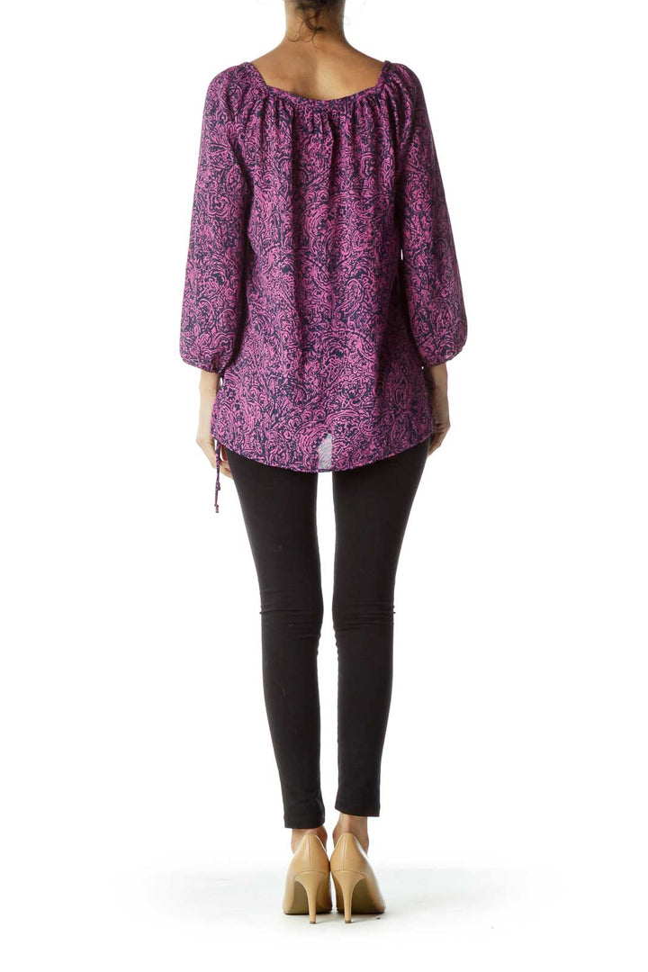 Purple Printed 3/4 Sleeve Blouse