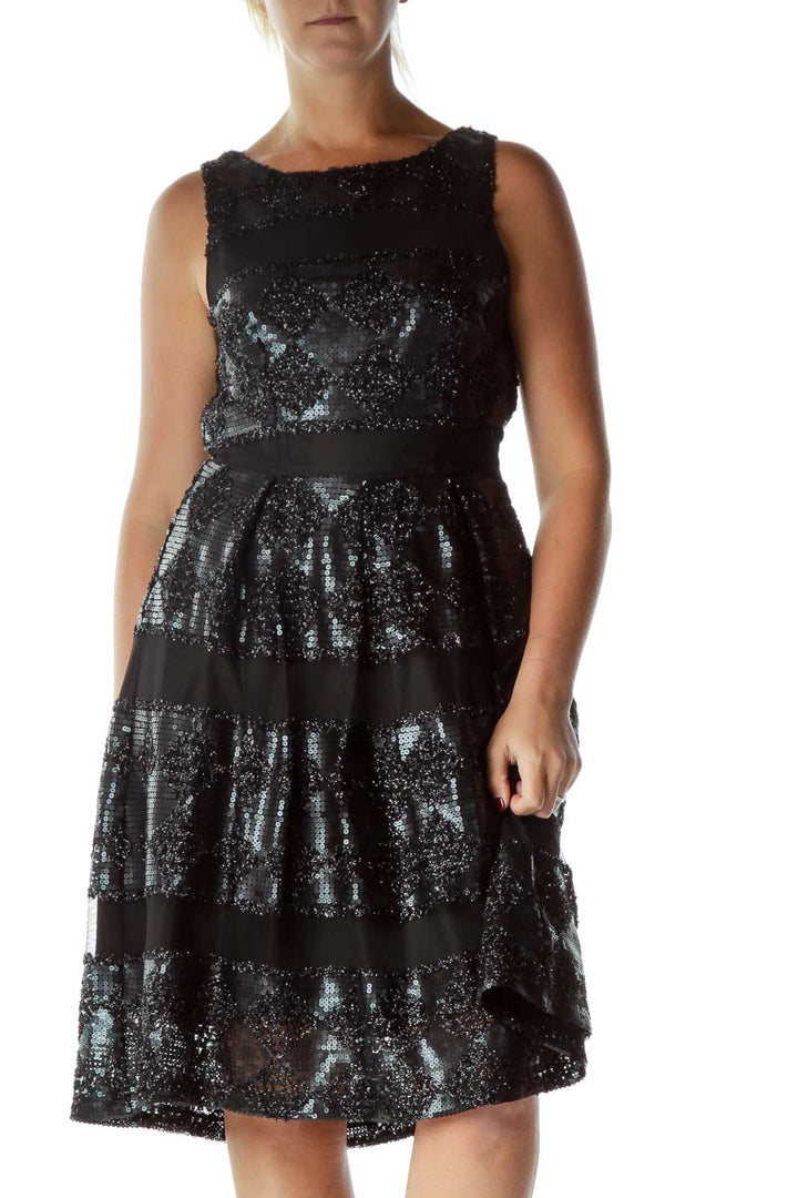 Black Sequin Pleated Dress