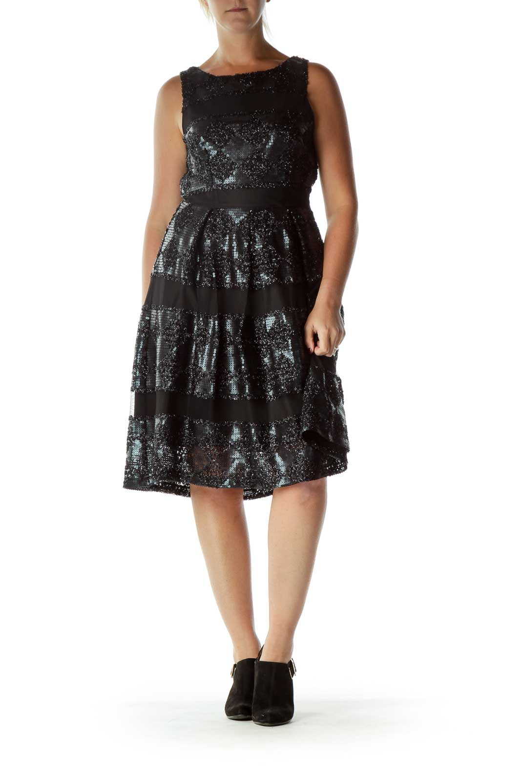 Black Sequin Pleated Dress