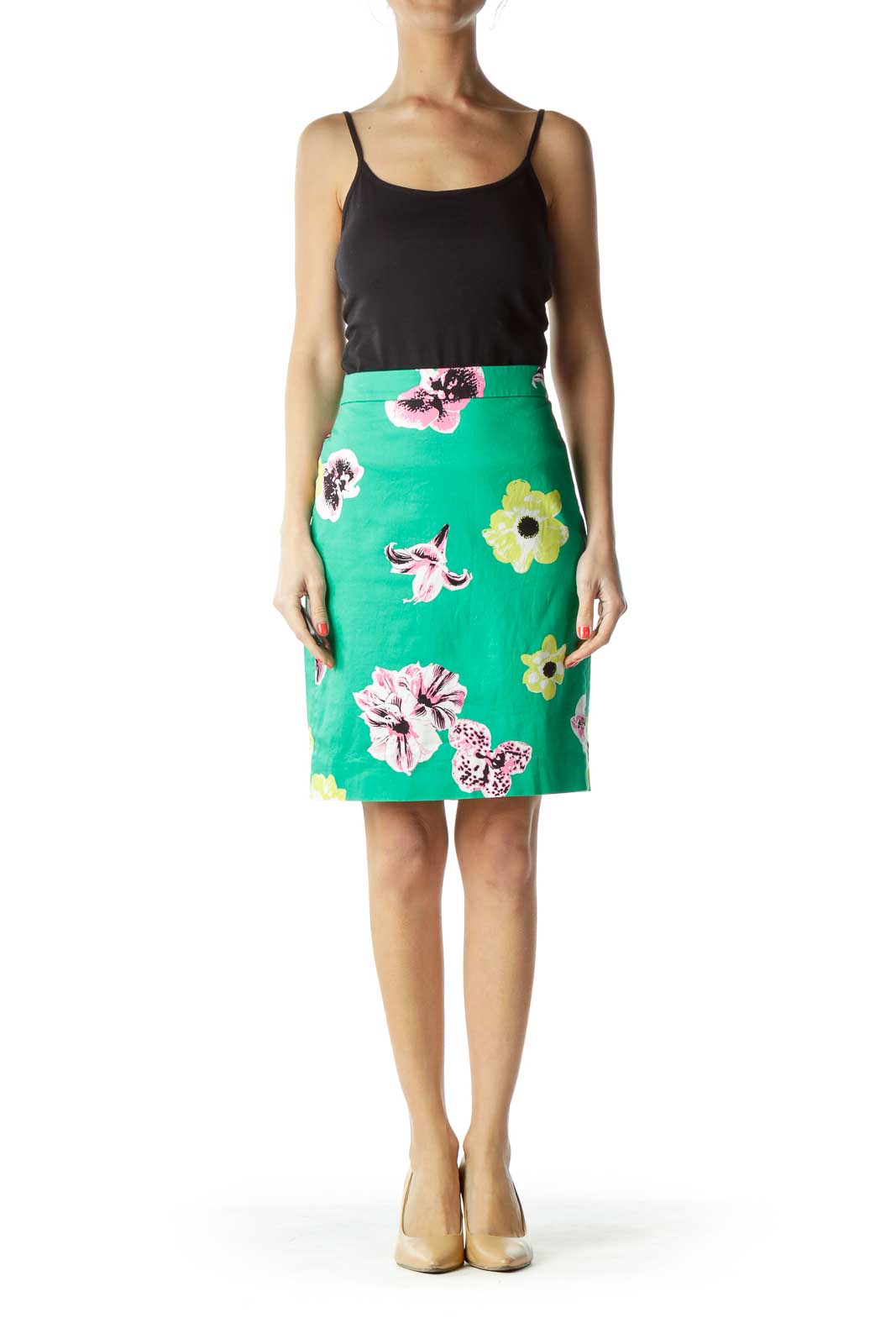 Green Floral Pencil Skirt